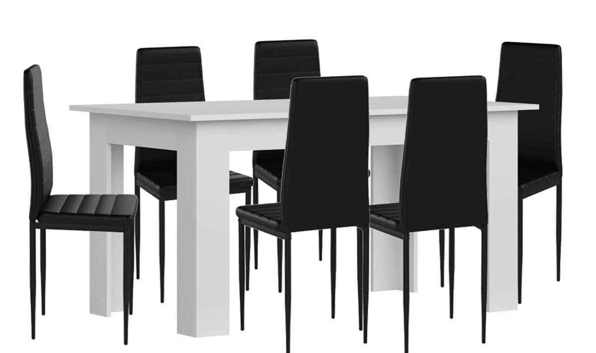 Pack Mesa de Comedor o Cocina + 6 Sillas en Polipiel/metal 138x80