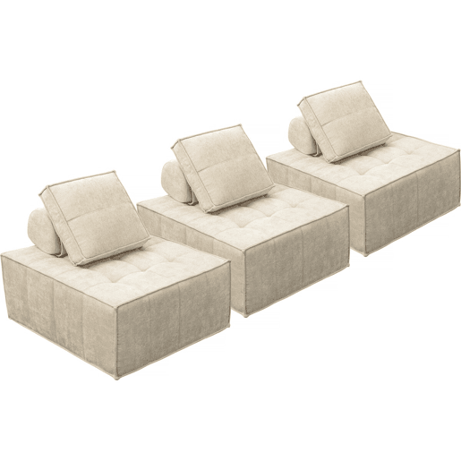 Conjunto de 3 poltronas modulares em tecido texturado Velluto - Bege
