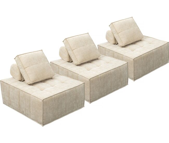 Conjunto de 3 sillones modulares tipo sofá en tela texturizada "velluto" - beige