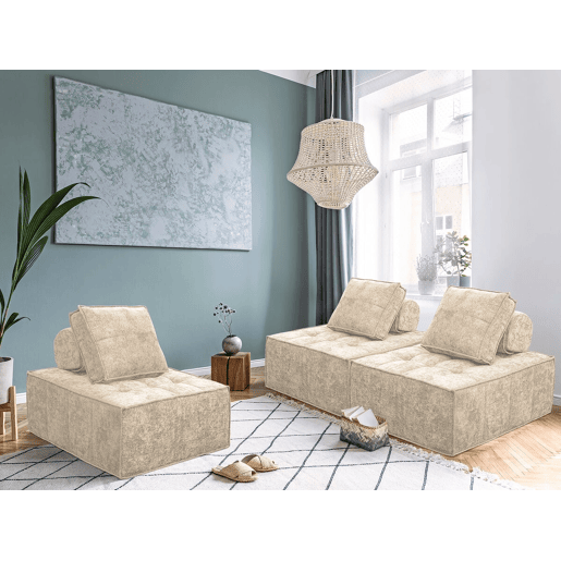Conjunto de 3 poltronas modulares em tecido texturado Velluto - Bege
