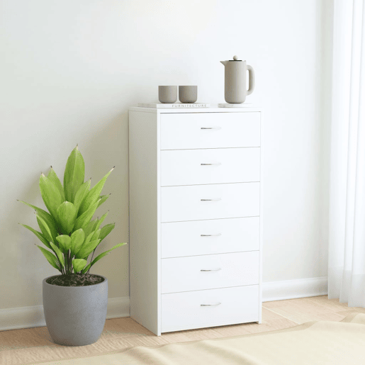 Aparador - Bufete - Móvei de apoio com 6 gavetas 50x34x96 cm contraplacado branco pt1718
