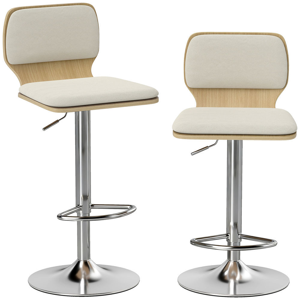 Homcom juego de 2 taburetes altos de cocina giratorios en 360°, taburetes de bar regulables en altura de 81-102 cm, tapizados en lino, reposapiés, para comedor, mostrador, beige