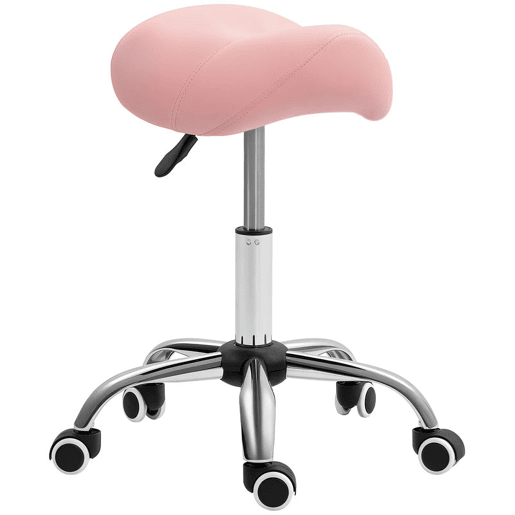 HOMCOM Banco com Rodas Banco Giratório Cosmético com Altura Ajustável Assento Acolchoado e Amplo Dentista Cabeleireiro Carga 120 kg 52x53x49-61 cm Rosa