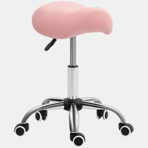 HOMCOM Banco com Rodas Banco Giratório Cosmético com Altura Ajustável Assento Acolchoado e Amplo Dentista Cabeleireiro Carga 120 kg 52x53x49-61 cm Rosa