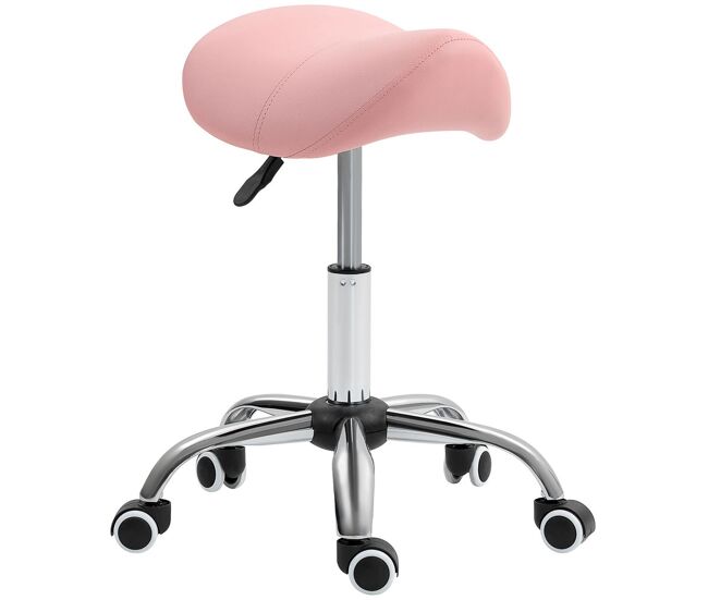 Homcom taburete con ruedas taburete giratorio cosmético con altura ajustable asiento acolchado y amplio dentista peluquería carga 120 kg 52x53x49-61 cm rosa