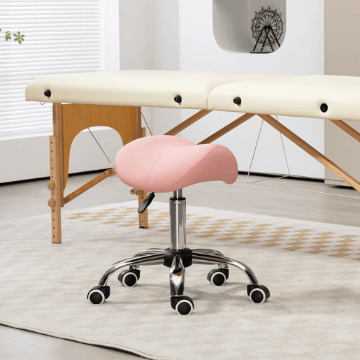 HOMCOM Banco com Rodas Banco Giratório Cosmético com Altura Ajustável Assento Acolchoado e Amplo Dentista Cabeleireiro Carga 120 kg 52x53x49-61 cm Rosa