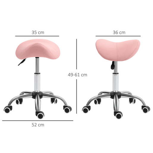 HOMCOM Banco com Rodas Banco Giratório Cosmético com Altura Ajustável Assento Acolchoado e Amplo Dentista Cabeleireiro Carga 120 kg 52x53x49-61 cm Rosa