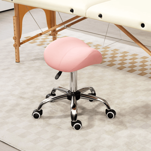 HOMCOM Banco com Rodas Banco Giratório Cosmético com Altura Ajustável Assento Acolchoado e Amplo Dentista Cabeleireiro Carga 120 kg 52x53x49-61 cm Rosa