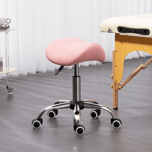 HOMCOM Banco com Rodas Banco Giratório Cosmético com Altura Ajustável Assento Acolchoado e Amplo Dentista Cabeleireiro Carga 120 kg 52x53x49-61 cm Rosa