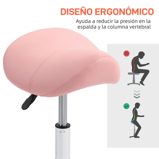 HOMCOM Banco com Rodas Banco Giratório Cosmético com Altura Ajustável Assento Acolchoado e Amplo Dentista Cabeleireiro Carga 120 kg 52x53x49-61 cm Rosa