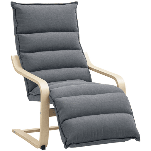 HOMCOM Poltrona de Salão com Apoio para os Pés Ajustável, Poltrona Estofada em Veludo, Estrutura de Madeira, Poltrona de Relax para Quarto, Escritório, Estudo, 67x93x105 cm, Cinzento Escuro