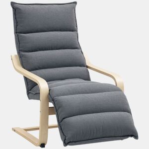 HOMCOM Poltrona de Salão com Apoio para os Pés Ajustável, Poltrona Estofada em Veludo, Estrutura de Madeira, Poltrona de Relax para Quarto, Escritório, Estudo, 67x93x105 cm, Cinzento Escuro