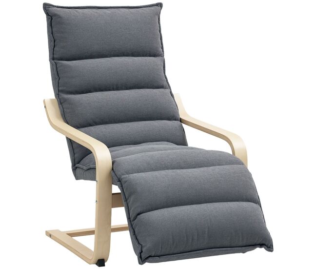 Homcom sillón de salón con reposapiés ajustable, butaca de salón tapizada en terciopelo, marco de madera, sillón de relax para dormitorio, oficina, estudio, 67x93x105 cm, gris oscuro