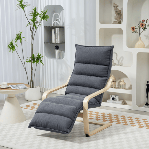 HOMCOM Poltrona de Salão com Apoio para os Pés Ajustável, Poltrona Estofada em Veludo, Estrutura de Madeira, Poltrona de Relax para Quarto, Escritório, Estudo, 67x93x105 cm, Cinzento Escuro