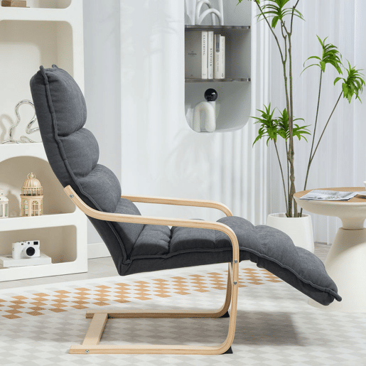 HOMCOM Poltrona de Salão com Apoio para os Pés Ajustável, Poltrona Estofada em Veludo, Estrutura de Madeira, Poltrona de Relax para Quarto, Escritório, Estudo, 67x93x105 cm, Cinzento Escuro