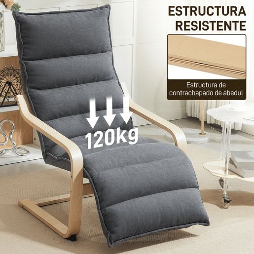 HOMCOM Poltrona de Salão com Apoio para os Pés Ajustável, Poltrona Estofada em Veludo, Estrutura de Madeira, Poltrona de Relax para Quarto, Escritório, Estudo, 67x93x105 cm, Cinzento Escuro