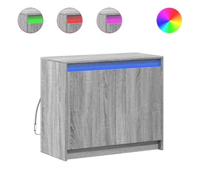 Aparador - mueble de almacenamiento con led madera de ingeniería gris sonoma 72x34x61 cm es1886