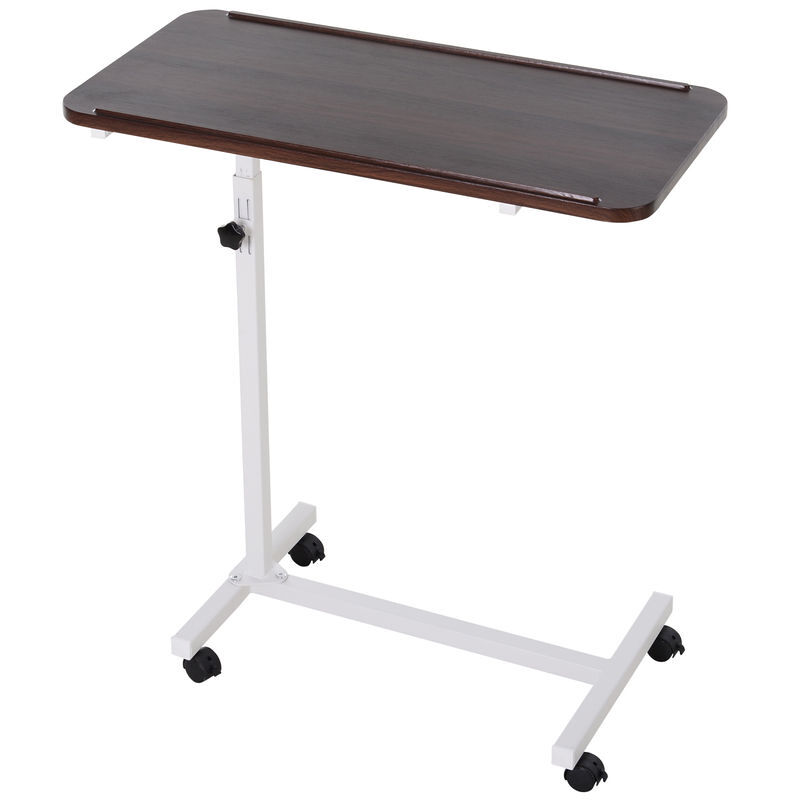 Homcom mesa auxiliar con ruedas, mesa para sofá y cama, altura ajustable y marco de acero, para dormitorio, salón, oficina, 77x40x76-100 cm, nogal oscuro y blanco