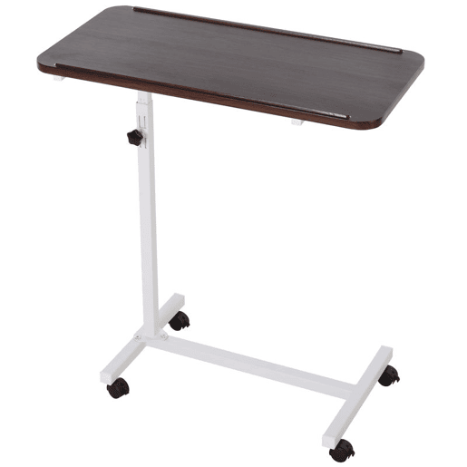 HOMCOM Mesa Auxiliar com Rodas Mesa para Sofá e Cama Altura Ajustável e Estrutura de Aço para Quarto Sala Escritório 77x40x76-100 cm Nogueira Escura