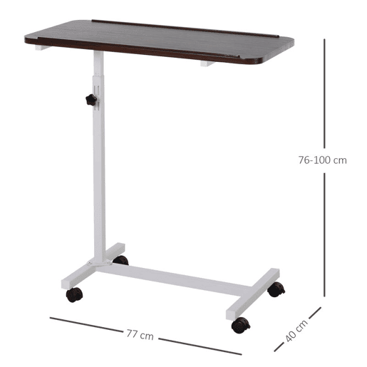 HOMCOM Mesa Auxiliar com Rodas Mesa para Sofá e Cama Altura Ajustável e Estrutura de Aço para Quarto Sala Escritório 77x40x76-100 cm Nogueira Escura