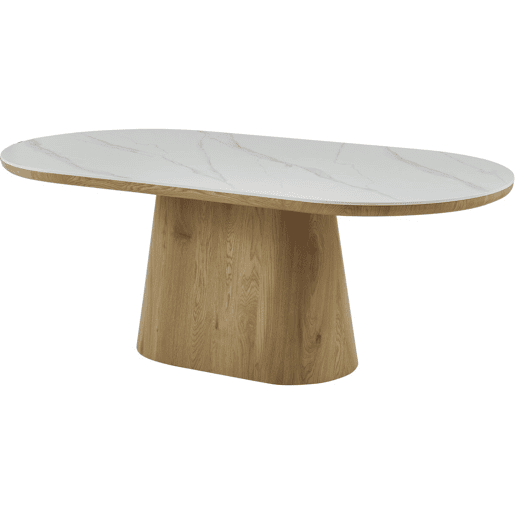 Mesa de jantar oval de madeira cerâmica Bellagio - 8 lugares - Branco e castanho