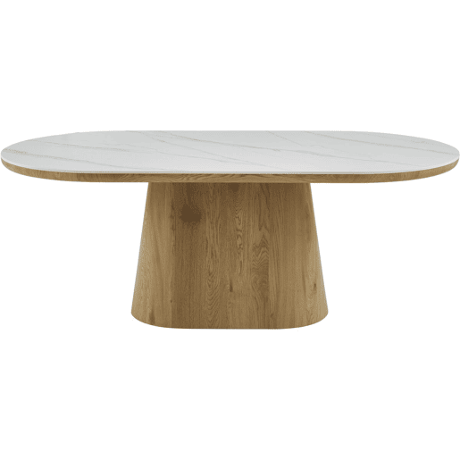 Mesa de jantar oval de madeira cerâmica Bellagio - 8 lugares - Branco e castanho