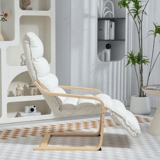 HOMCOM Poltrona de Sala com Apoio para os Pés Ajustável, Poltrona Estofada em Veludo, Estrutura de Madeira, Poltrona de Relaxamento para Quarto, Escritório, Estúdio, 67x93x105 cm, Creme