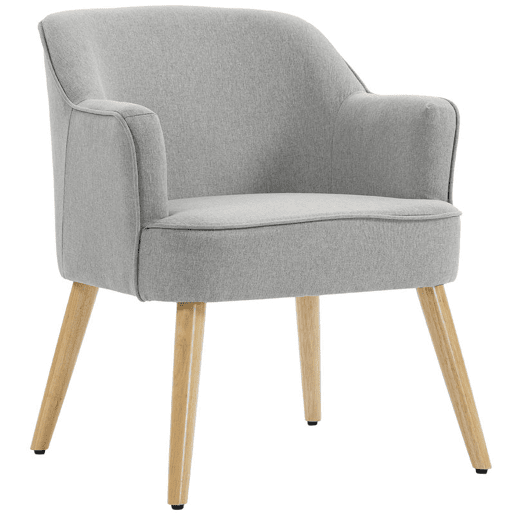 HOMCOM Poltrona Estilo Nórdico Poltrona para Sala de Estar Estofada em Linho com Pés de Madeira para Dormitório Escritório Estúdio Carga 120 kg 64,5x65x79,5 cm Cinzento