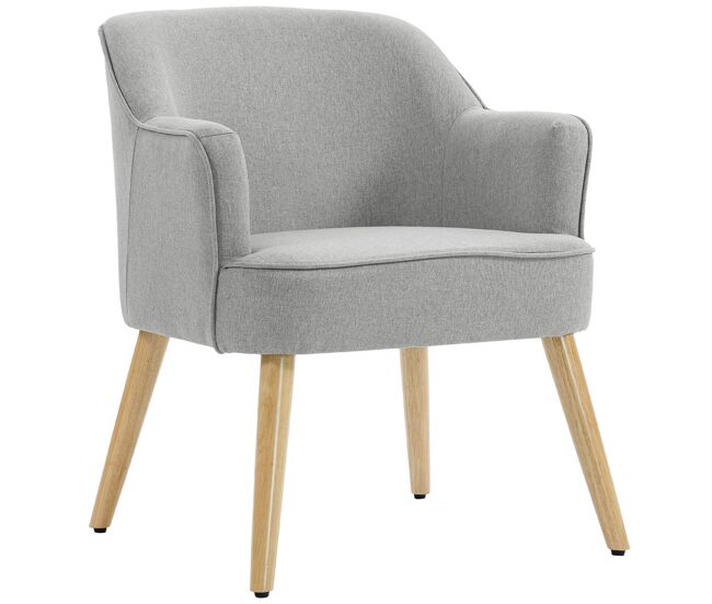 Homcom butaca de salón moderna, sillón lectura tapizado en lino con patas de madera, reposabrazos acolchado grueso y almohadillas ajustables para dormitorio, oficina, estudio, carga 120 kg, gris claro