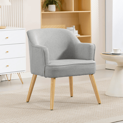 HOMCOM Poltrona Estilo Nórdico Poltrona para Sala de Estar Estofada em Linho com Pés de Madeira para Dormitório Escritório Estúdio Carga 120 kg 64,5x65x79,5 cm Cinzento