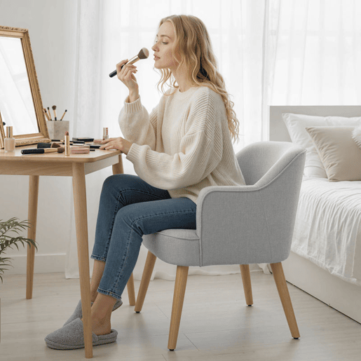 HOMCOM Poltrona Estilo Nórdico Poltrona para Sala de Estar Estofada em Linho com Pés de Madeira para Dormitório Escritório Estúdio Carga 120 kg 64,5x65x79,5 cm Cinzento