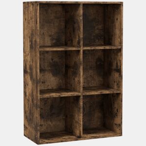 HOMCOM Estante de 3 Níveis Prateleira para Livros com 6 Cubos de Arrumação para Sala de Estar Quarto Escritório 65,5x30x97,5 cm Castanho Rústico