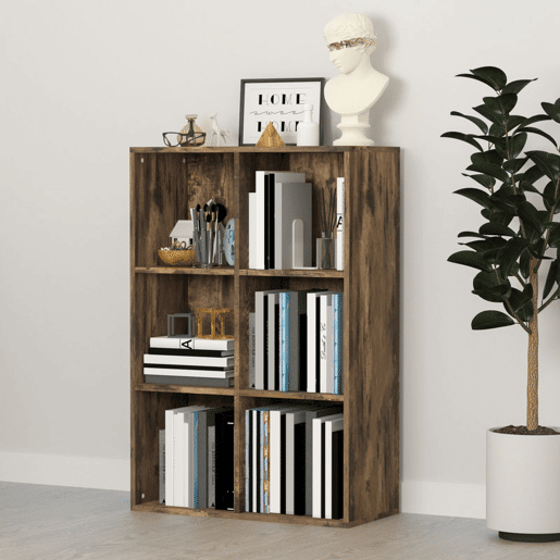 HOMCOM Estante de 3 Níveis Prateleira para Livros com 6 Cubos de Arrumação para Sala de Estar Quarto Escritório 65,5x30x97,5 cm Castanho Rústico
