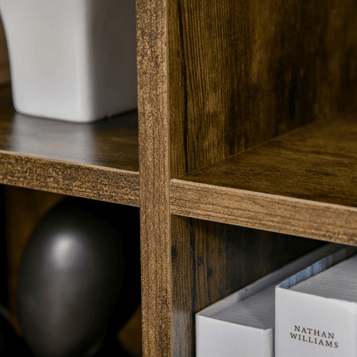 HOMCOM Estante de 3 Níveis Prateleira para Livros com 6 Cubos de Arrumação para Sala de Estar Quarto Escritório 65,5x30x97,5 cm Castanho Rústico