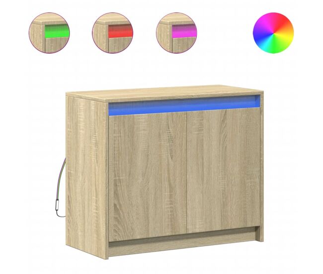 Aparador - mueble de almacenamiento con led madera de ingeniería roble sonoma 72x34x61 cm es1890