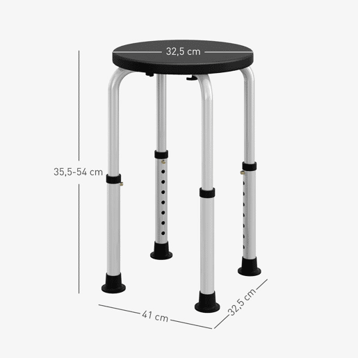 HOMCOM Banco de Duche, Cadeira de Duche Antiderrapante com Altura Ajustável Suporta 135 kg Banco de Banho para Idosos e Pessoas com Mobilidade Reduzida