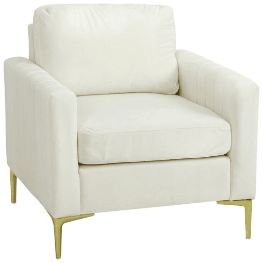 HOMCOM Poltrona de Sala Poltrona Relax Moderna 81x77x81 cm Estofada em Veludo Acolchoamento Espesso Assento Amplo Apoio de Braços Almofada Creme