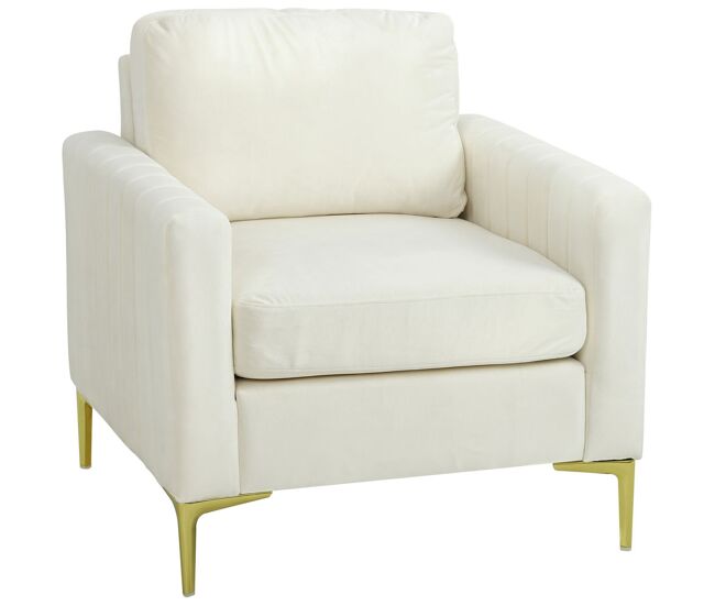 Homcom butaca de salón, sillón relax de 81 cm, tapizado en terciopelo, cojines gruesos, patas de metal, estructura de madera, para sala de estar, dormitorio, oficina, crema
