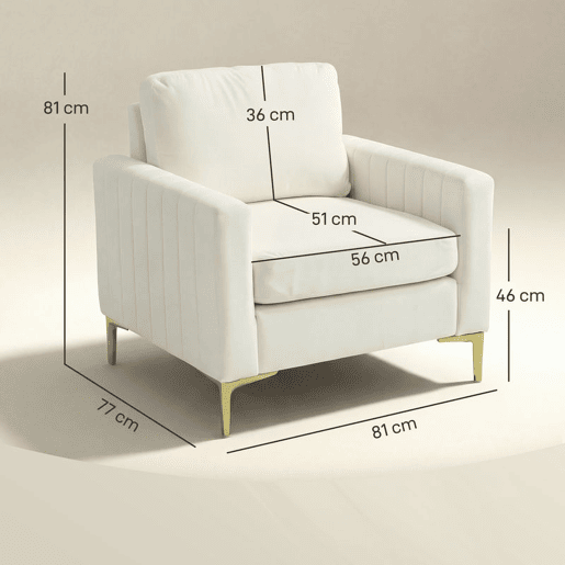 HOMCOM Poltrona de Sala Poltrona Relax Moderna 81x77x81 cm Estofada em Veludo Acolchoamento Espesso Assento Amplo Apoio de Braços Almofada Creme