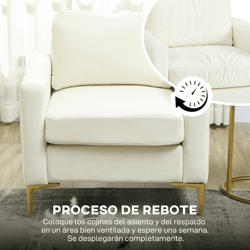 HOMCOM Poltrona de Sala Poltrona Relax Moderna 81x77x81 cm Estofada em Veludo Acolchoamento Espesso Assento Amplo Apoio de Braços Almofada Creme