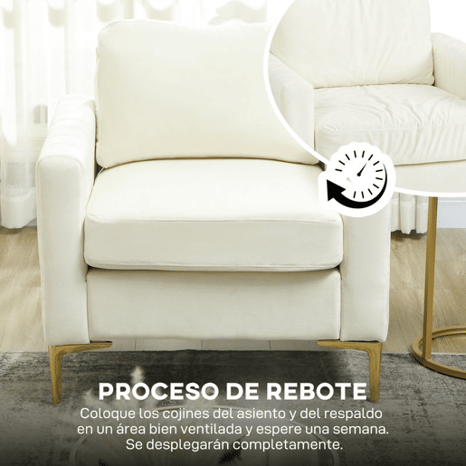 HOMCOM Poltrona de Sala Poltrona Relax Moderna 81x77x81 cm Estofada em Veludo Acolchoamento Espesso Assento Amplo Apoio de Braços Almofada Creme