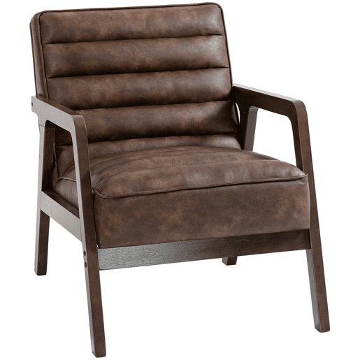 HOMCOM Poltrona Vintage Estofada em Couro Sintético com Almofada Espessa Estrutura em Madeira Maciça para Sala ou Quarto 64x79,5x80 cm Castanho