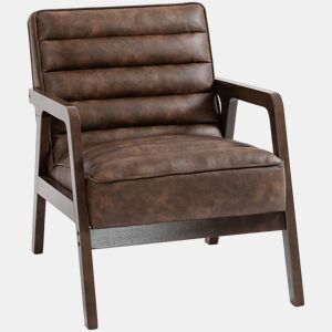 HOMCOM Poltrona Vintage Estofada em Couro Sintético com Almofada Espessa Estrutura em Madeira Maciça para Sala ou Quarto 64x79,5x80 cm Castanho