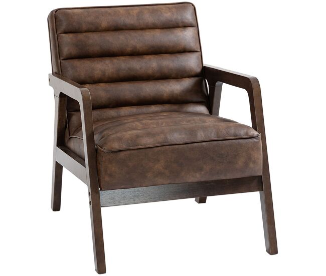 Homcom butaca de salón, tapizado en pu, sillón lectura con marco de madera maciza, asiento acolchado, asiento amplio, butaca para sala de estar, dormitorio, marrón