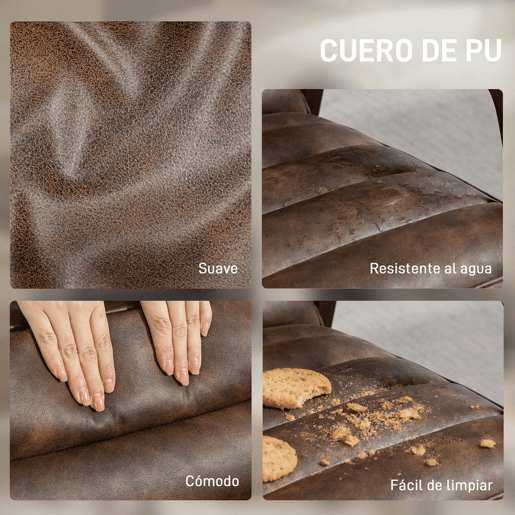 HOMCOM Poltrona Vintage Estofada em Couro Sintético com Almofada Espessa Estrutura em Madeira Maciça para Sala ou Quarto 64x79,5x80 cm Castanho