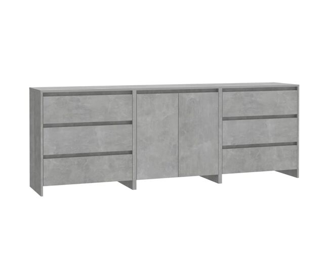 Aparador - mueble de almacenamiento de 3 piezas madera manufacturada gris hormigón es2171