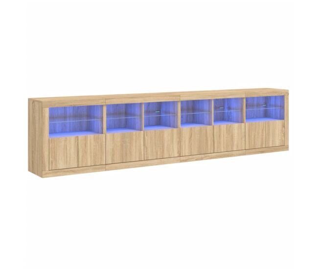Aparador - mueble de almacenamiento con luces led roble sonoma 283x37x67 cm es2075
