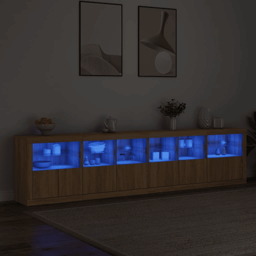 Aparador - Bufete - Móvei de apoio com luzes LED 283x37x67 cm carvalho sonoma pt2075
