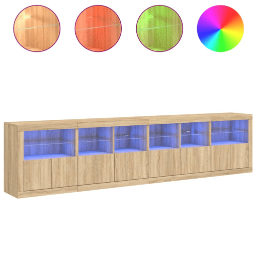 Aparador - Bufete - Móvei de apoio com luzes LED 283x37x67 cm carvalho sonoma pt2075
