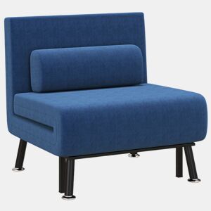 HOMCOM Sofá Cama Individual 3 em 1 Sofá Cama Dobrável Estofado em Linho com Encosto Ajustável em 5 Níveis e Almofada Acolchoada para Escritório Quarto Sala 75x70x75 cm Azul Escuro